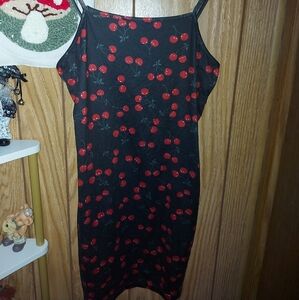 Cherry Print Black Dress